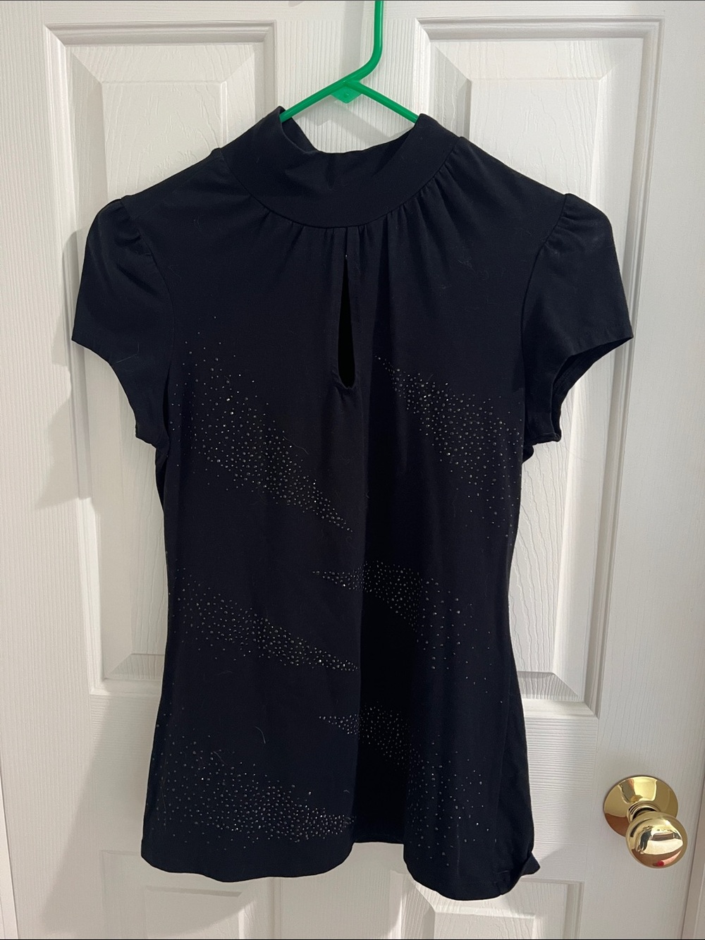 Black Short-Sleeve Mock Neck Top with Keyhole